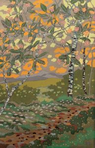 Николай Райнов - Пейзаж с дървета - гваш, цветна хартия, 42,5х27,5 см, частна колекция